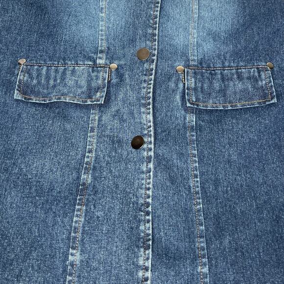 Vintage Longline Denim Vest Snap Front Notched‎ Collar Pockets - Picture 6 of 8